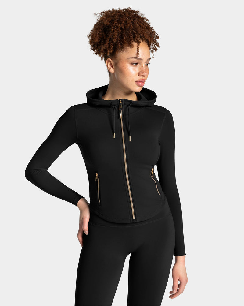 Allrounder Shaping Hooded Zip Jacke "Schwarz - Gold"