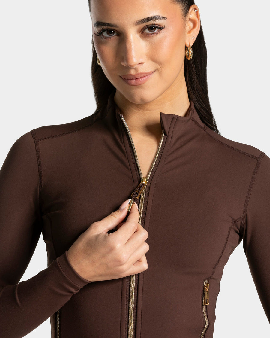Allrounder Shaping Zip Jacke "Espresso - Gold"