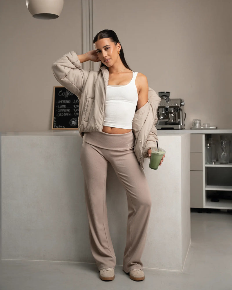 Soft Ribbed Foldover Straight Leg Pants Tall ''Cappuccino''