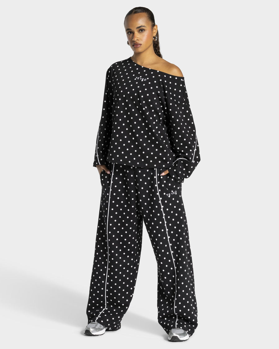 Contrastline Off-Shoulder Longsleeve "Polkadot Schwarz"