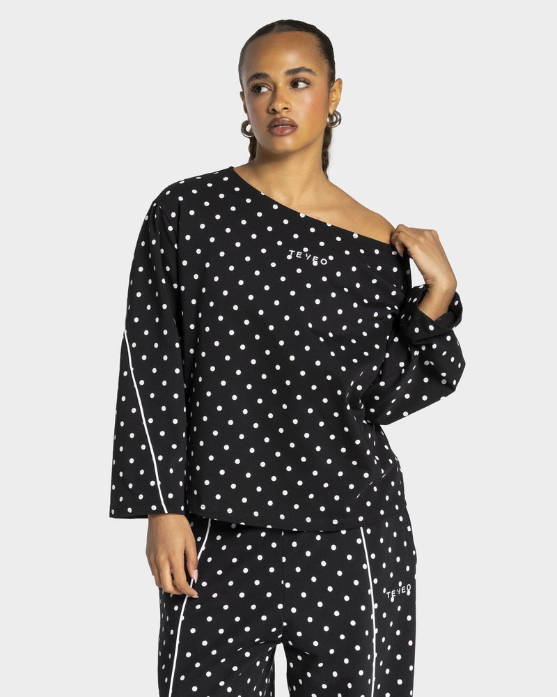 Contrastline Off-Shoulder Longsleeve "Polkadot Schwarz"