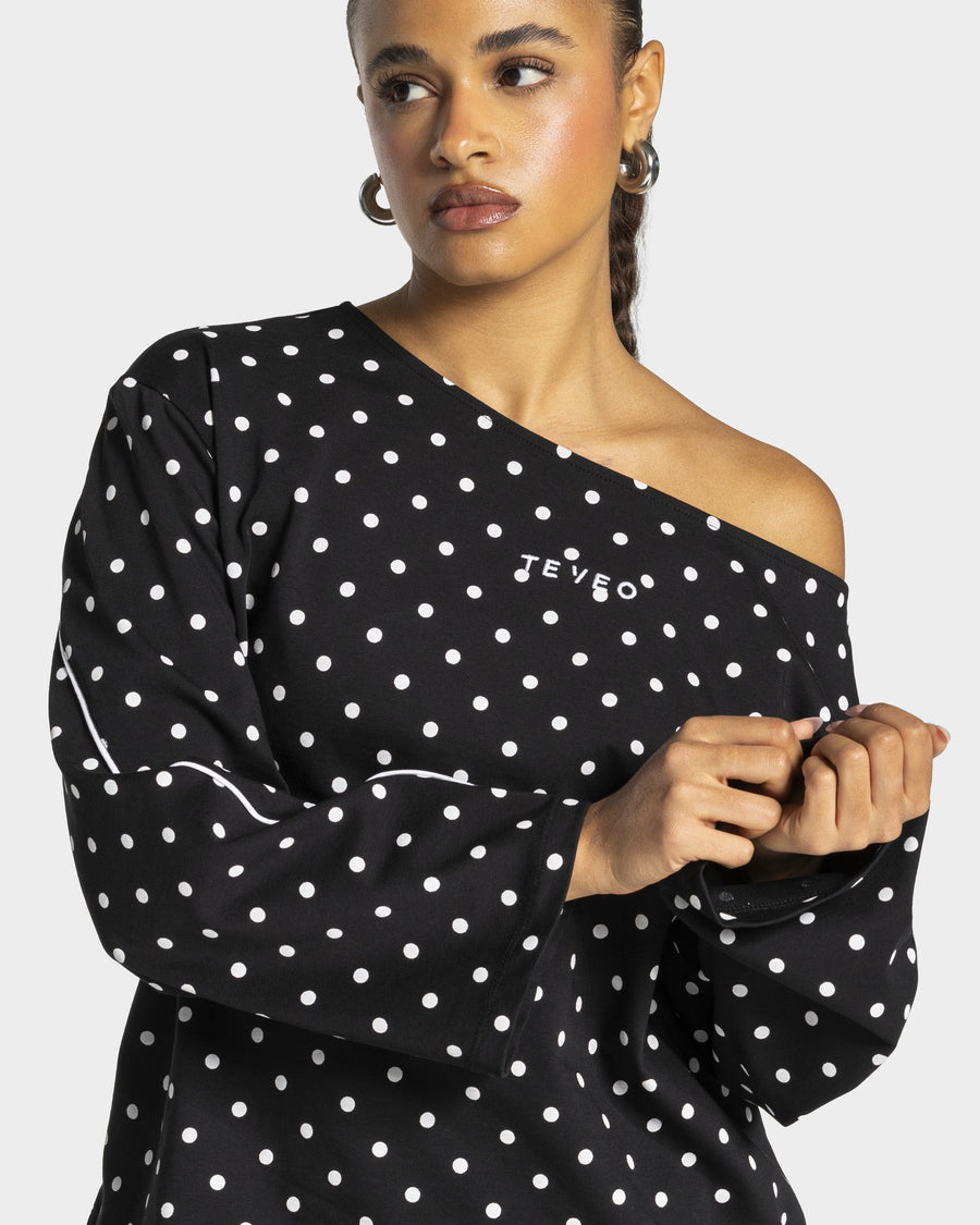 Contrastline Off-Shoulder Longsleeve "Polkadot Schwarz"