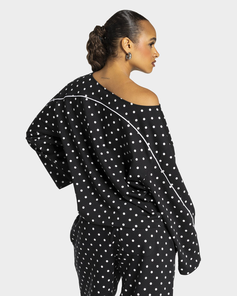 Contrastline Off-Shoulder Longsleeve "Polkadot Schwarz"