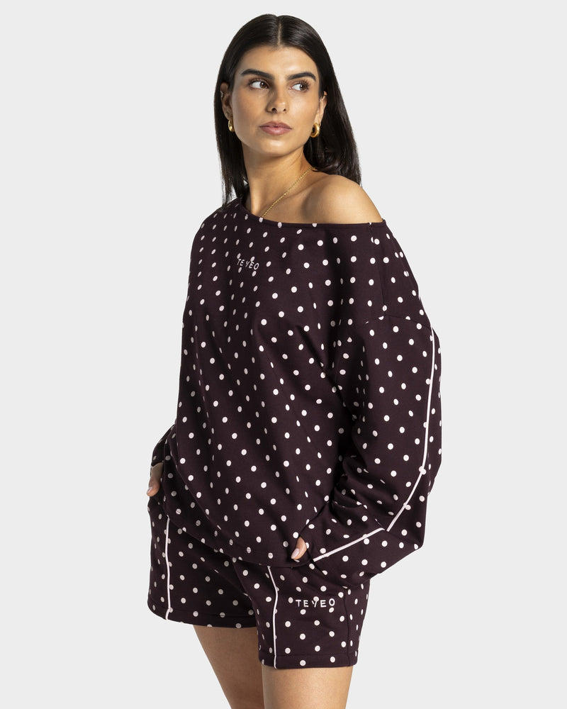Contrastline Off-Shoulder Longsleeve "Polkadot Merlot"