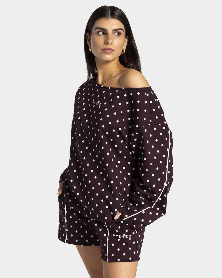 Contrastline Off-Shoulder Longsleeve "Polkadot Merlot"