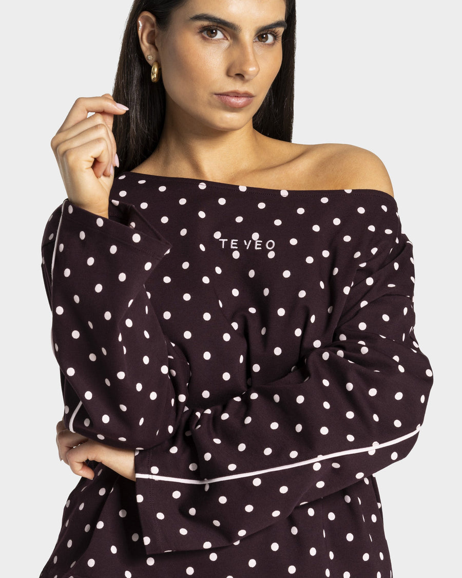 Contrastline Off-Shoulder Longsleeve "Polkadot Merlot"