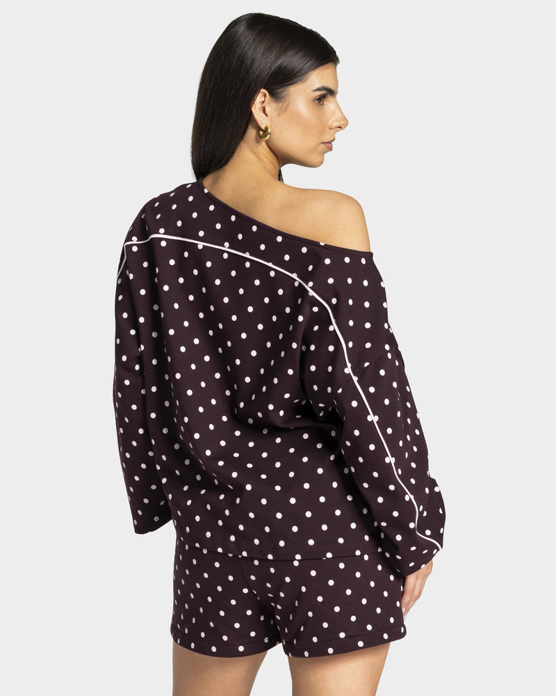 Contrastline Off-Shoulder Longsleeve "Polkadot Merlot"