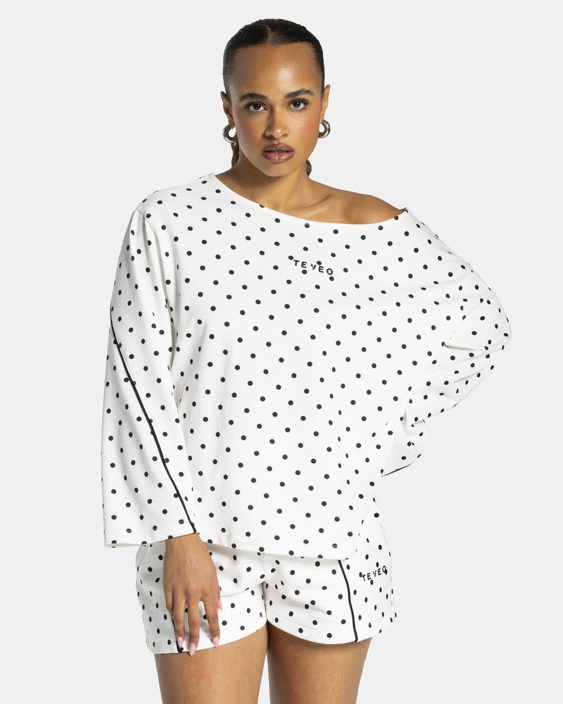 Contrastline Off-Shoulder Longsleeve "Polkadot Weiß"