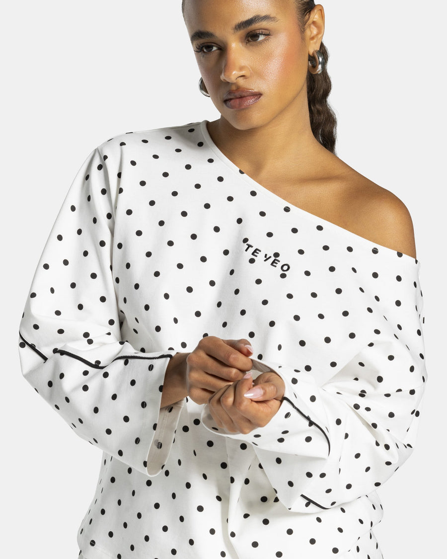 Contrastline Off-Shoulder Longsleeve "Polkadot Weiß"