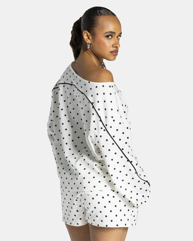 Contrastline Off-Shoulder Longsleeve "Polkadot Weiß"
