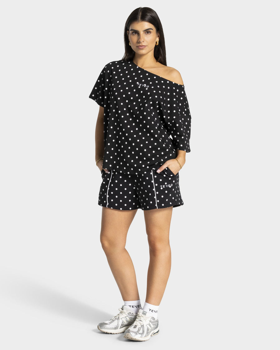 Contrastline Off-Shoulder T-Shirt "Polkadot Schwarz"