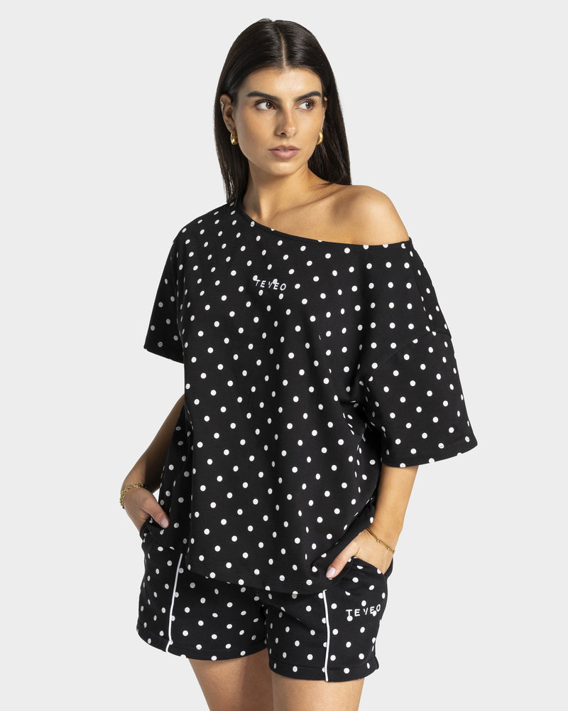 Contrastline Off-Shoulder T-Shirt "Polkadot Schwarz"