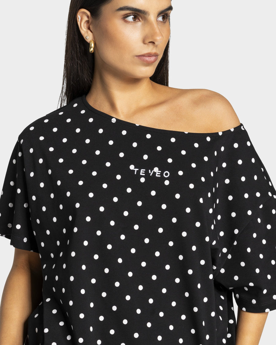 Contrastline Off-Shoulder T-Shirt "Polkadot Schwarz"