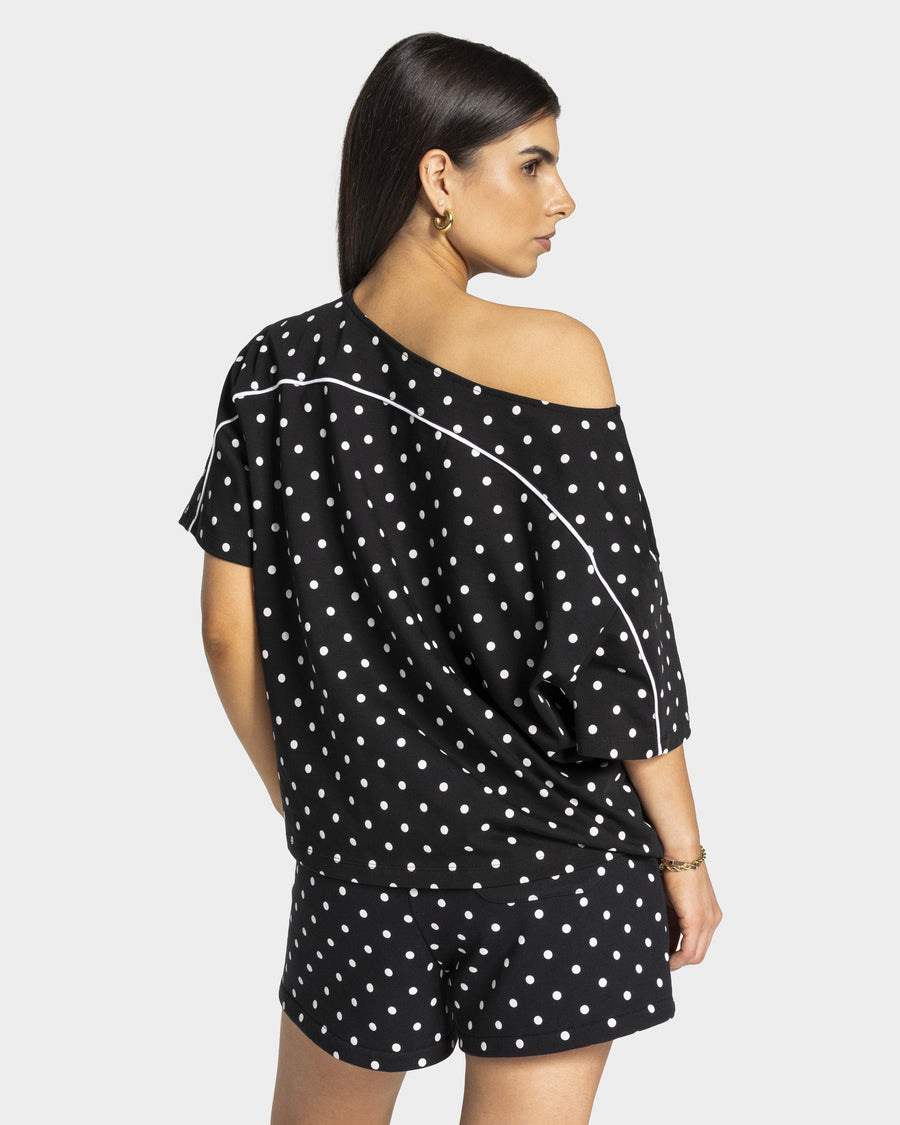 Contrastline Off-Shoulder T-Shirt "Polkadot Schwarz"