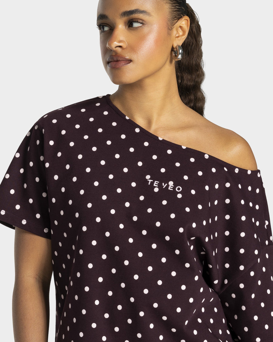 Contrastline Off-Shoulder T-Shirt "Polkadot Merlot"