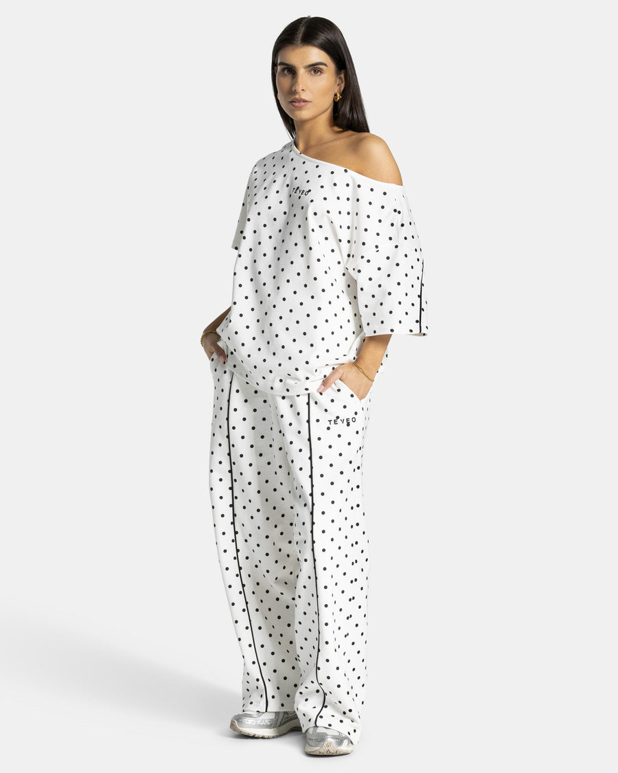 Contrastline Off-Shoulder T-Shirt "Polkadot Weiß"