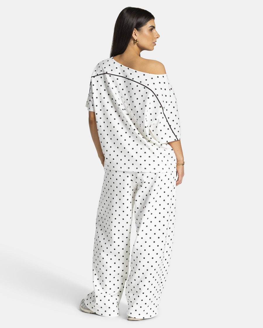 Contrastline Wide Leg Jogger "Polkadot Weiß"