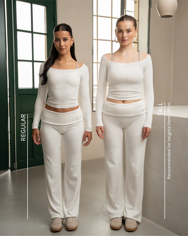 Soft Ribbed Foldover Straight Leg Pants Tall ''Off White''