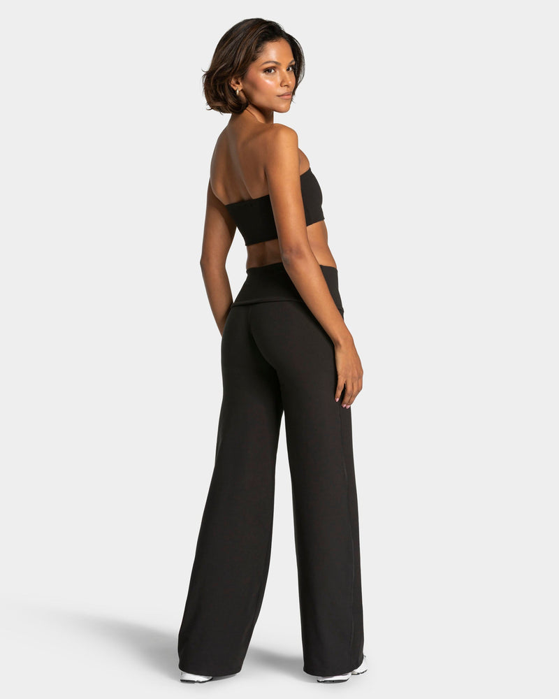 Mellow Fold Over Straight Leg Pants Tall "Schwarz"