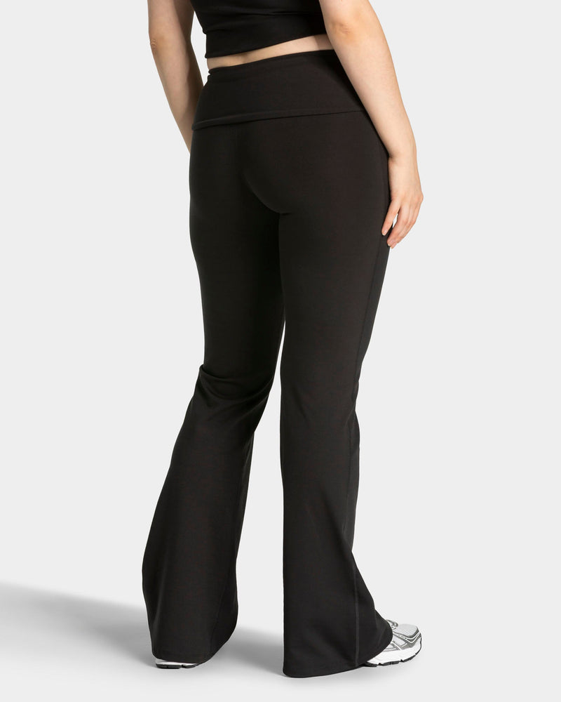 Mellow Fold Over Flared Leggings Regular "Schwarz"