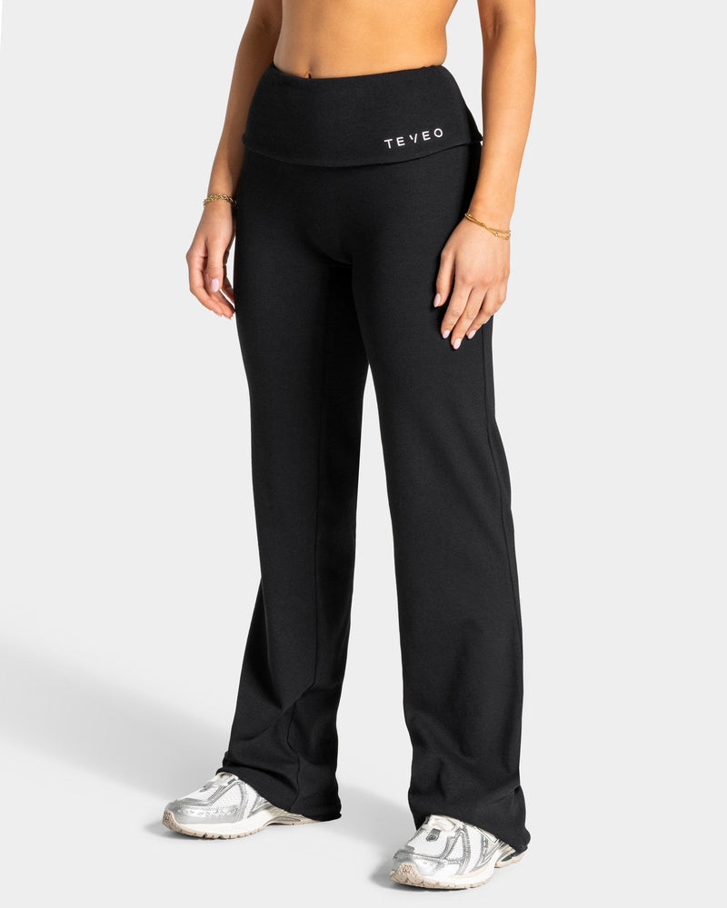 Soft Ribbed Foldover Straight Leg Pants Regular ''Schwarz''