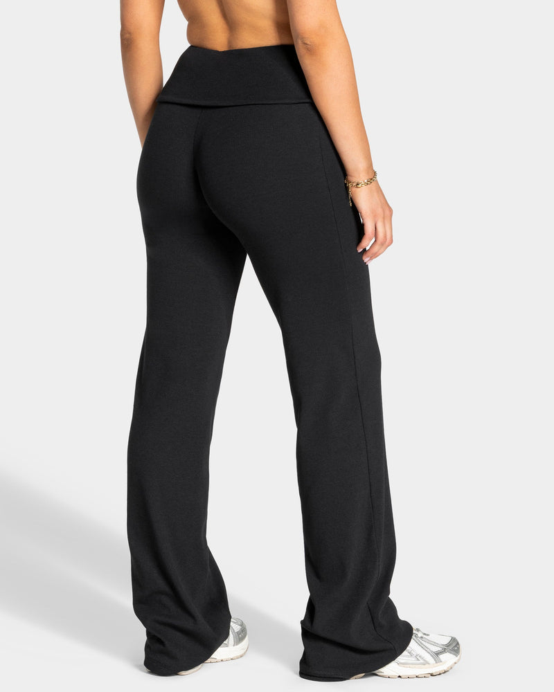 Soft Ribbed Foldover Straight Leg Pants Tall ''Schwarz''