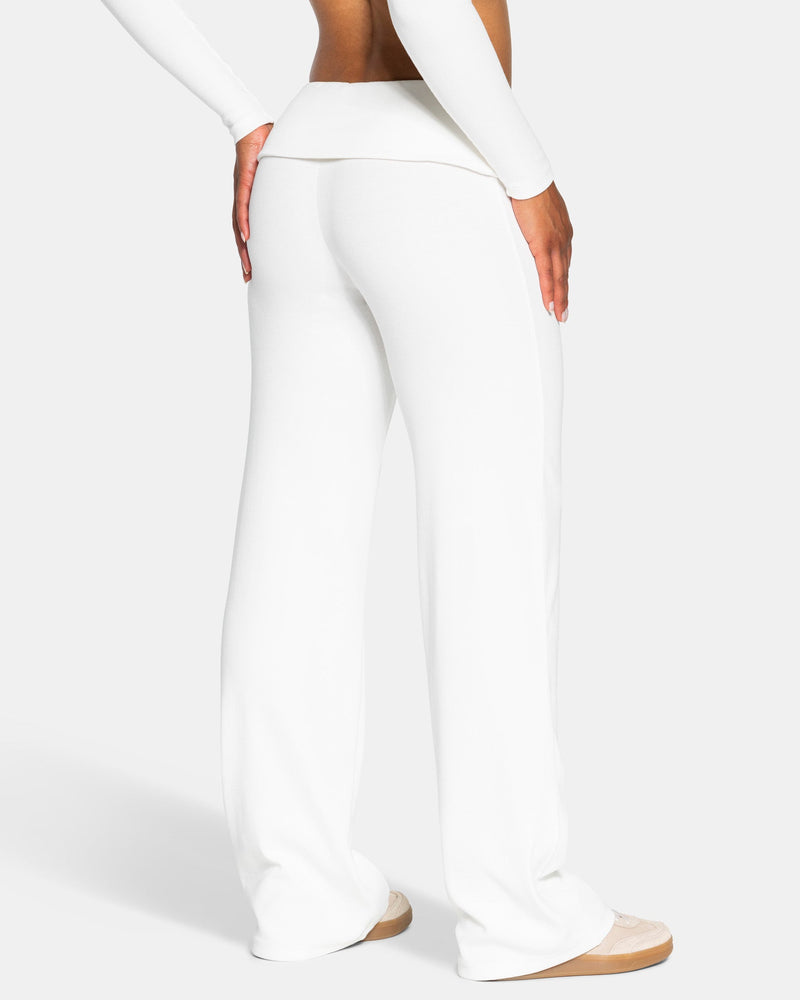 Soft Ribbed Foldover Straight Leg Pants Regular ''Off White''