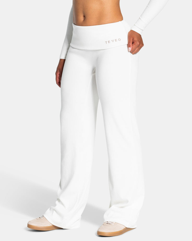 Soft Ribbed Foldover Straight Leg Pants Regular ''Off White''