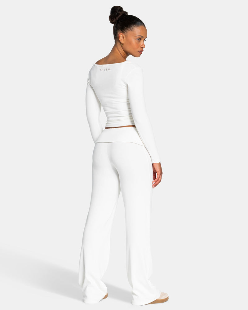 Soft Ribbed Foldover Straight Leg Pants Tall ''Off White''