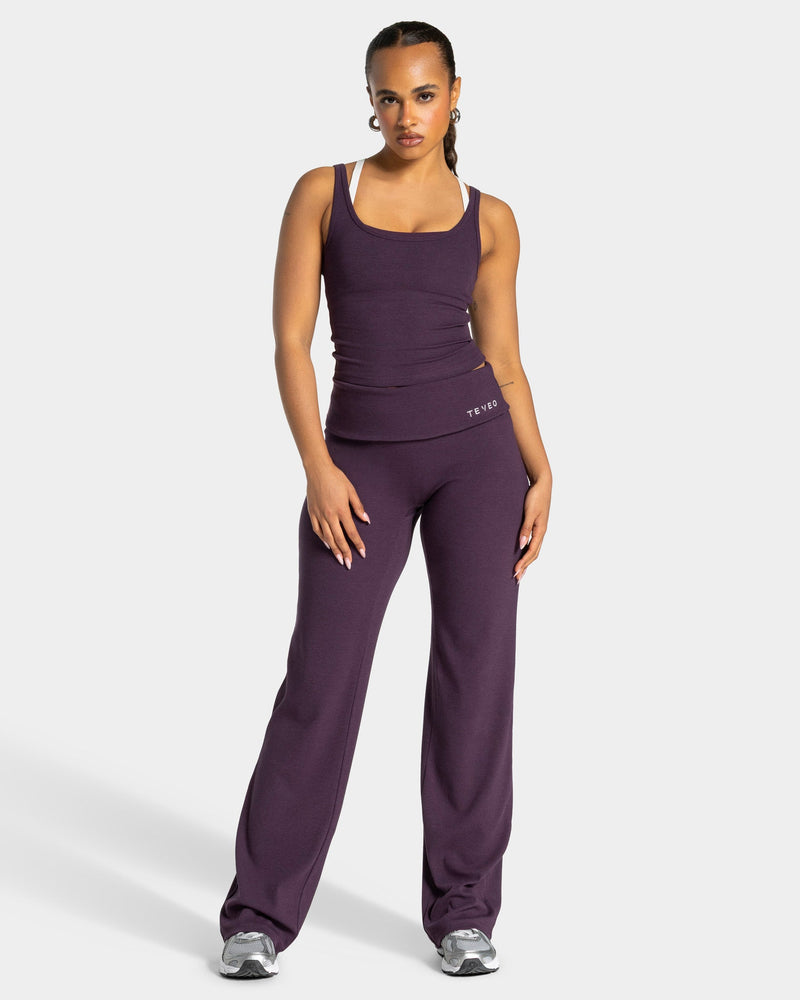 Soft Ribbed Foldover Straight Leg Pants Regular ''Blackberry''