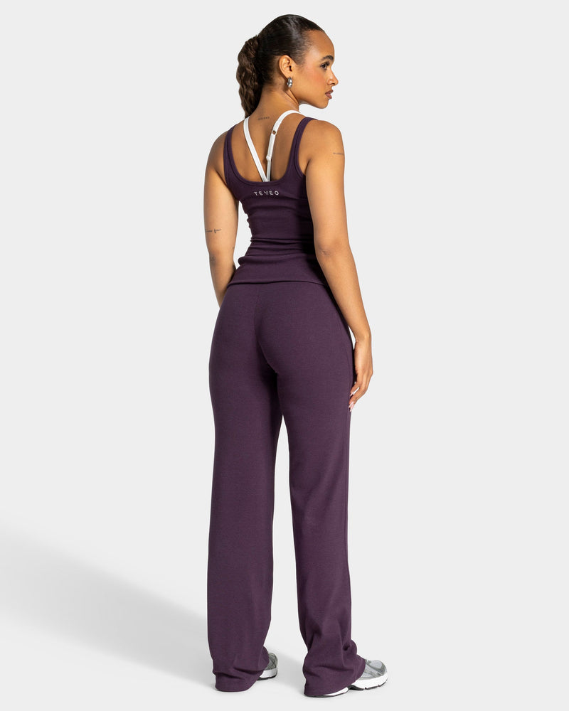 Soft Ribbed Foldover Straight Leg Pants Tall ''Blackberry''