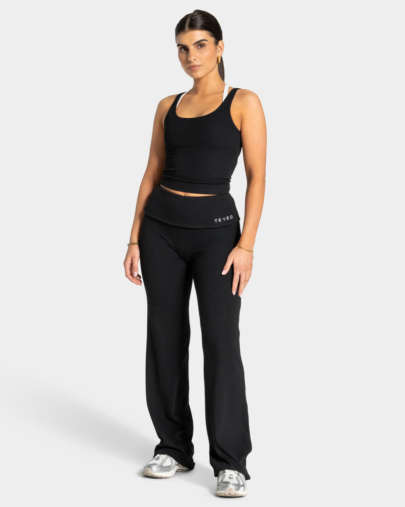 Soft Ribbed Foldover Straight Leg Pants Regular ''Schwarz''