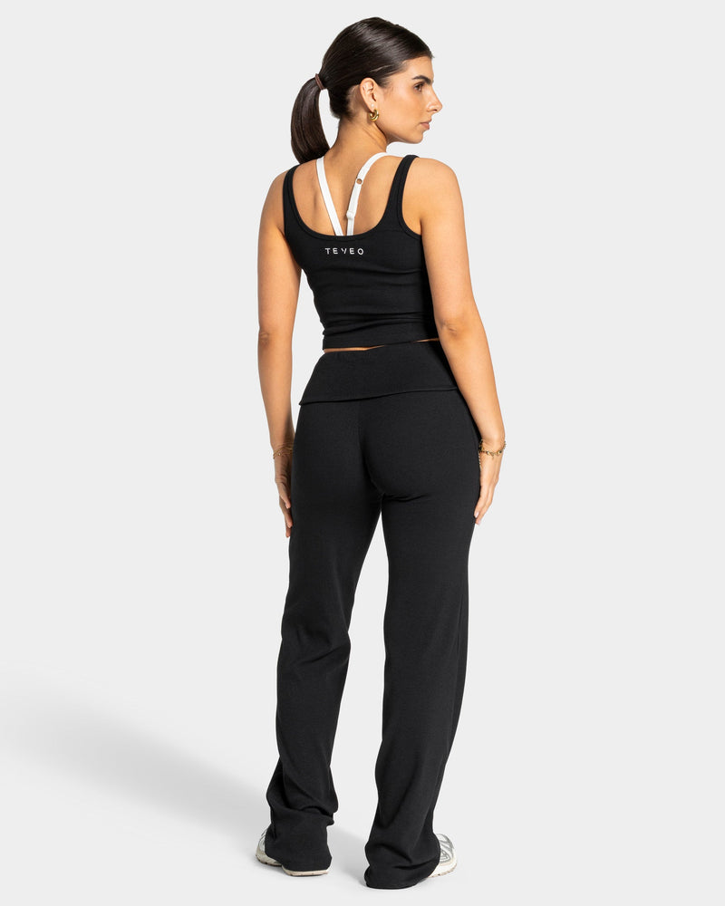 Soft Ribbed Foldover Straight Leg Pants Tall ''Schwarz''