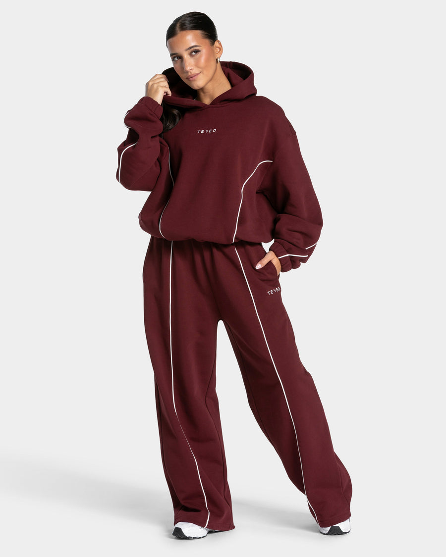Contrastline Hooded Sweater "Weinrot"