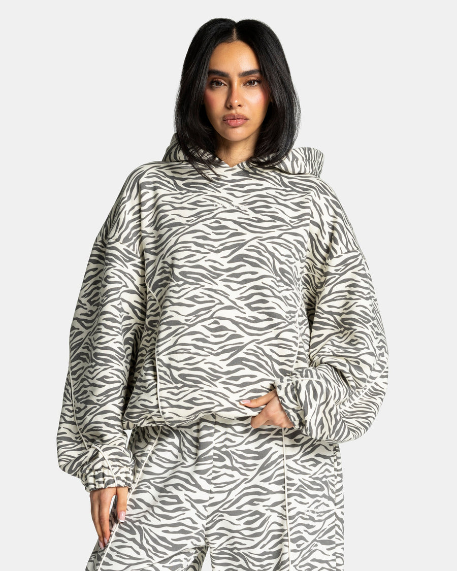 Contrastline Hooded Sweater "Zebra Off White"
