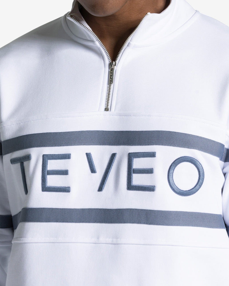 Club Half Zip Sweater "Weiß - Stahlblau"